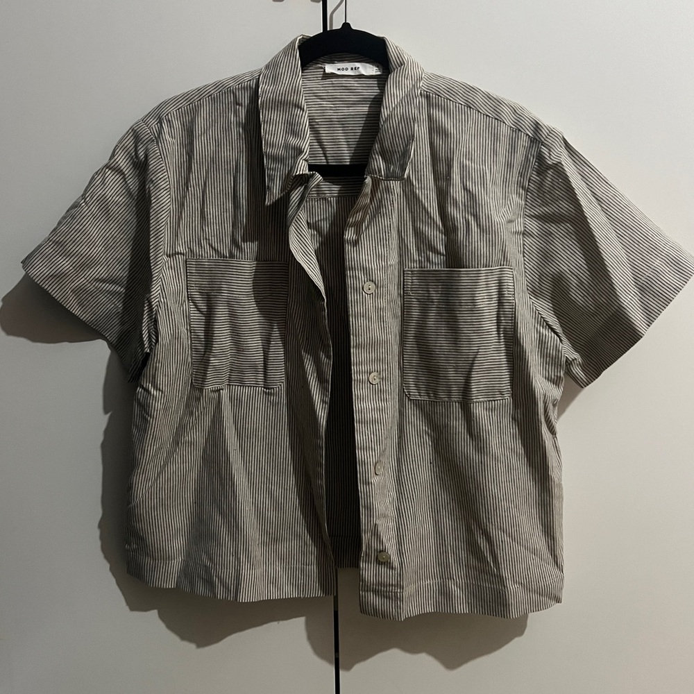 Mod Ref Striped Botton Up Short Sleeve Shirt
